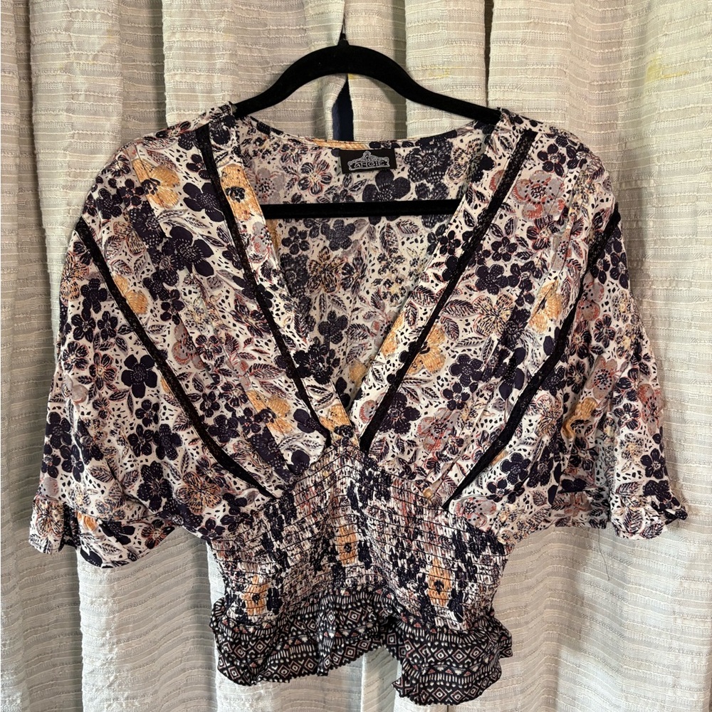 Angie Multicolor Floral Blouse with Ruffle Detail